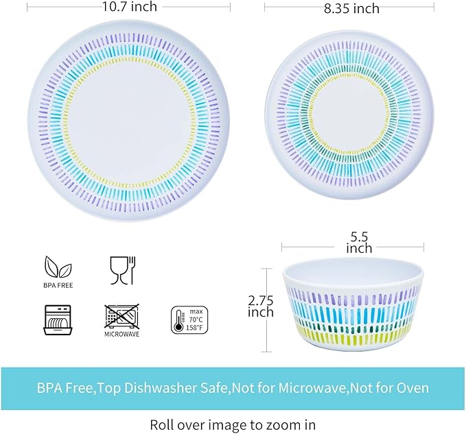 Melamine Dinnerware Set of 12 Pcs Dinner Dishes Set Bowls and Plates for Indoor and Outdoor with Unbreakable Non-breakable Lightweight Dining Tableware