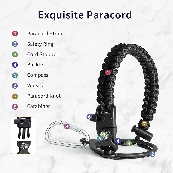 Trebo 40oz Water Bottle Insulated with Lid and Straw,Double Wall Vacuum Stainless Steel Metal Tumbler Sports Flask with Paracord Handle, Keep Hot 24 Hours & Cold 48 Hours Water Jug with 3 Lids, Black