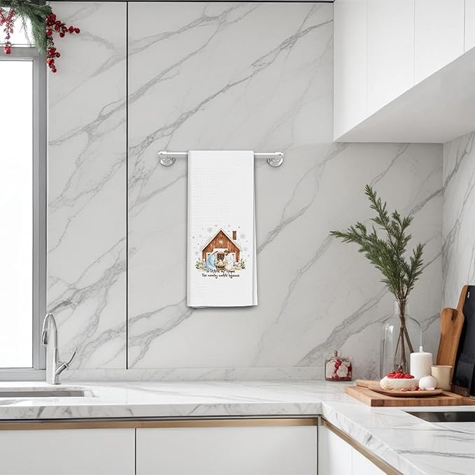 Christian Christmas Kitchen Towels, Christian Jesus Nativity Scene Xmas Dish Tea Towels for Kitchen, Religious Christmas Decorative Hand Towel for Bathroom, 16x24 Inch