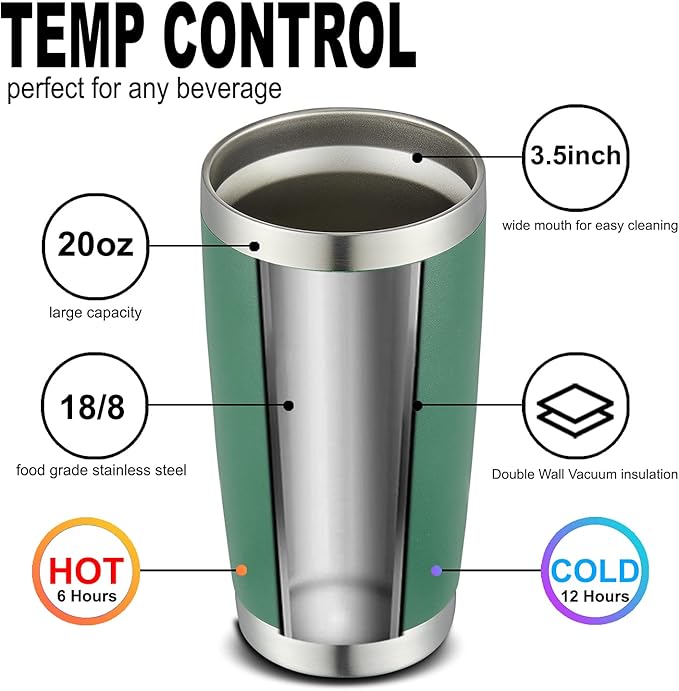 COMOOO 20oz Tumbler Bulk Double Wall Vacuum Insulated Travel Mug, Stainless Steel Tumbler with Lid and Straw Durable Powder Coated Insulated Coffee Cup for Cold & Hot Drinks (Dark Green, 4 pack