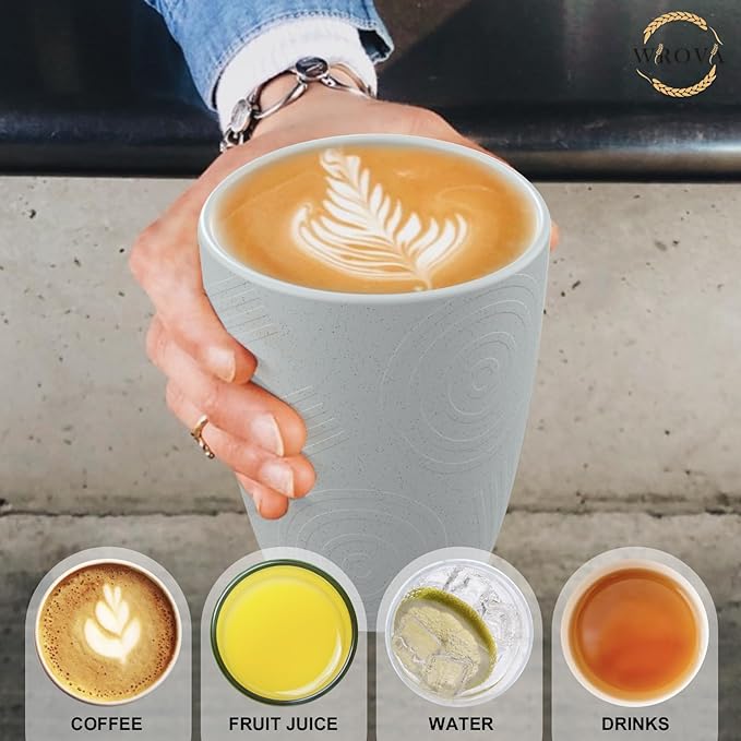 Wheat Straw Cups 8 PCS Good Alternative to Plastic Reusable Cups 12 oz Unbreakable Drinking Cup Reusable Dishwasher Safe Water Plastic Glasses Light Grey