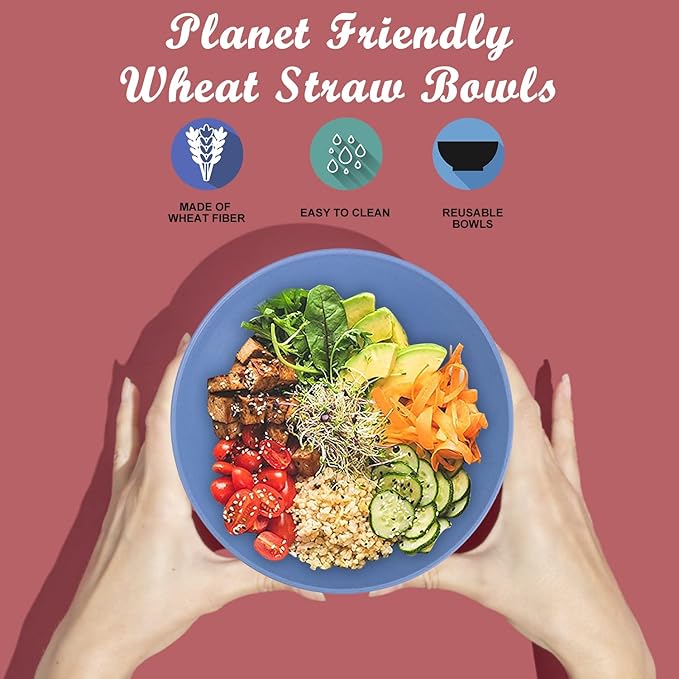 Wrova Wheat Straw Bowl Sets,6 PCS Unbreakable Cereal Bowl 36 OZ,Microwave and Dishwasher Safe Bowls,Alternative Plastic Bowls Reusable for Fruit,Oatmeal and Salad (Colorful)