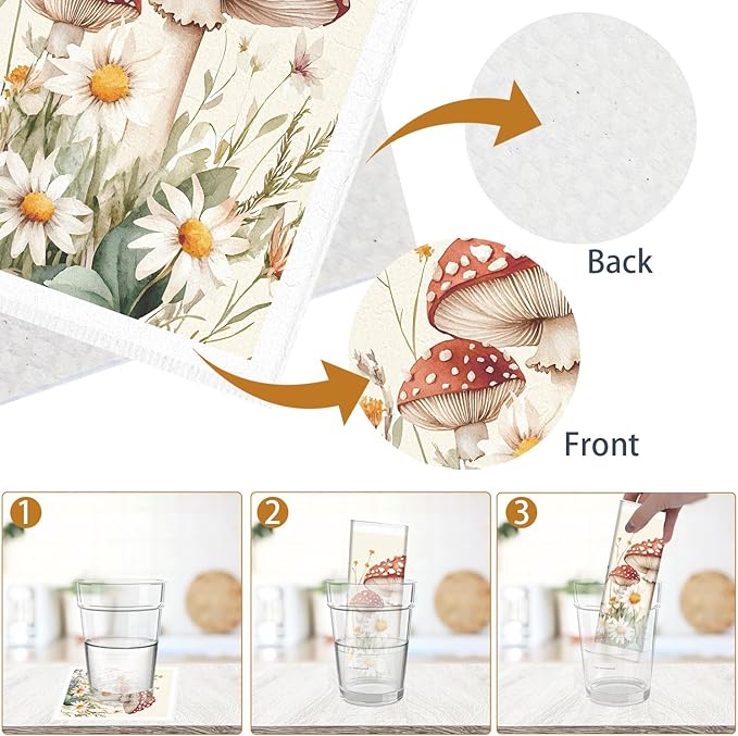 Red Mushroom Swedish Dishcloths for Kitchen - 6PCS Mushroom Swedish Cloths for Washing Dishes, Reusable Dish Towels Gift, Funny Washable Cleaning Sponge Fast Drying