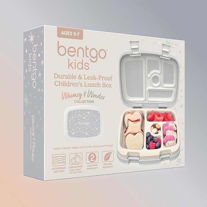 Bentgo Kids 5-Compartment Leak-Proof Bento-Style Lunch Box (Whimsy & Wonder Collection) - Ideal for Ages 3-7, Drop-Proof & Durable, Dishwasher Safe, & PFAS & BPA-Free Materials (Starry Sprinkle)