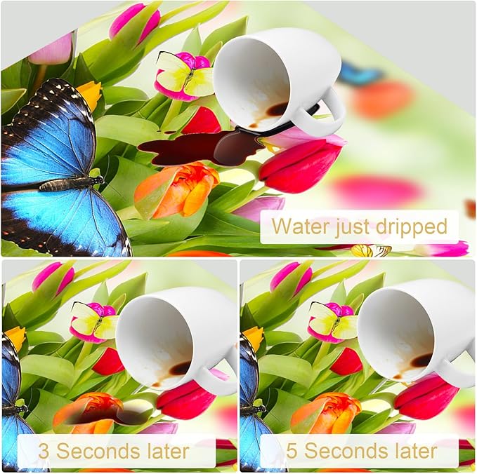 Tulips Butterflies Dish Drying Mats for Kitchen Counter Absorbent Fast Dry Dish Drainer Rack Mats for Dishes Utensils Pot and Pan, Kitchen Accessories 20"x12"