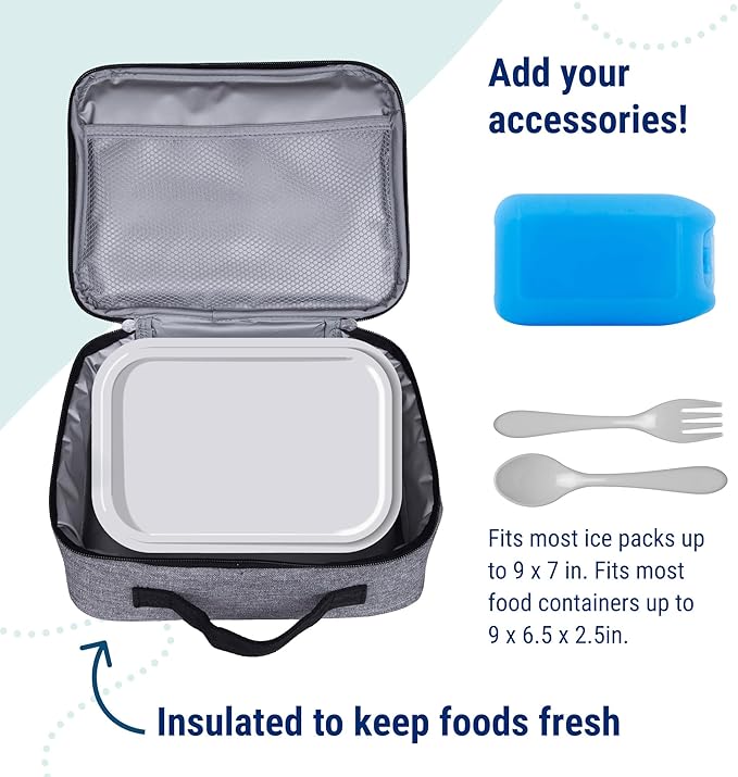 Wildkin Kids Insulated Lunch Box – Durable and Reusable for School & Travel - Grey Tweed