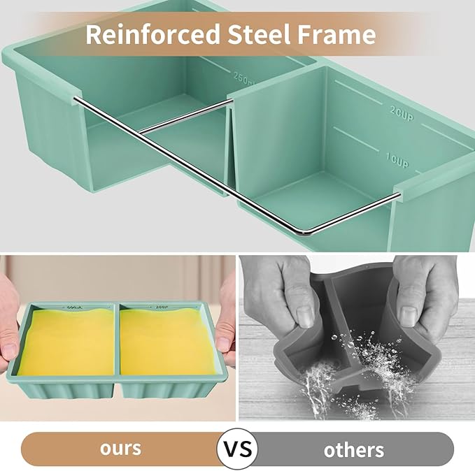 Silicone Freezer Tray for Soup Ice Cubes: 2-Cup Freezing Tray with Lid for Meal Prep - 2Pack Silicon Soup Portion Freeze Trays Make Stock Souped Ice Cube