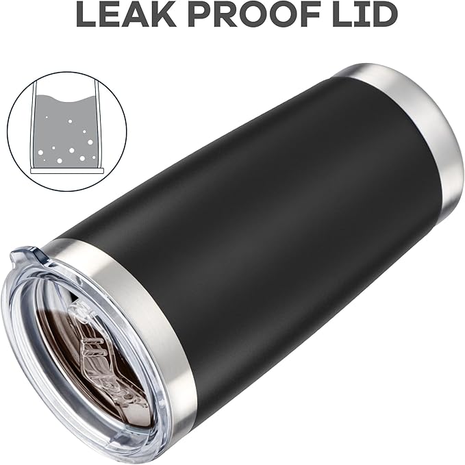 20 oz Tumbler with Lid Stainless Steel Insulated Tumblers Bulk Double Wall Vacuum Cups Powder Coated Travel Mug Keep Drinks Cold and Hot, Black, 12 Pack