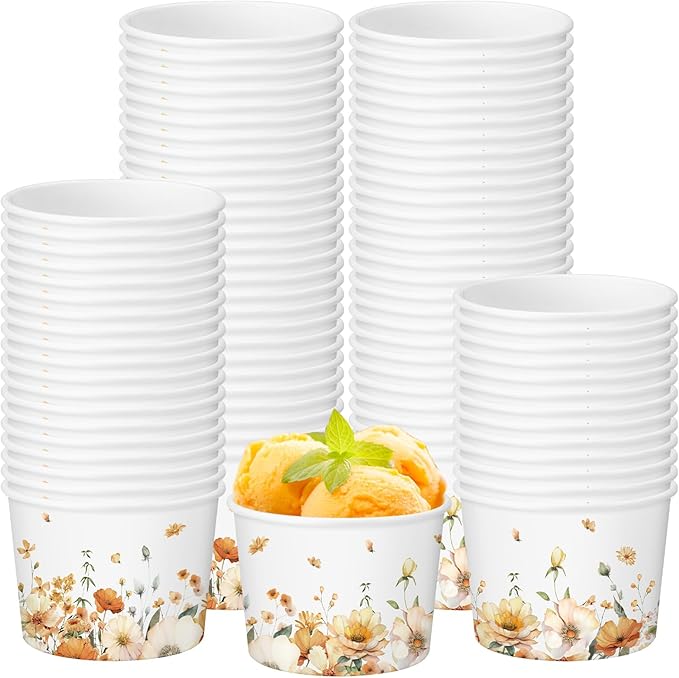 50 Pack Fall Floral Treat Snack Cups Autumn Flowers Paper Ice Cream Cups 9 oz Watercolor Flower Disposable Dessert Bowls for Hot or Cold Food Fall Wedding Baby Shower Birthday Party Supplies