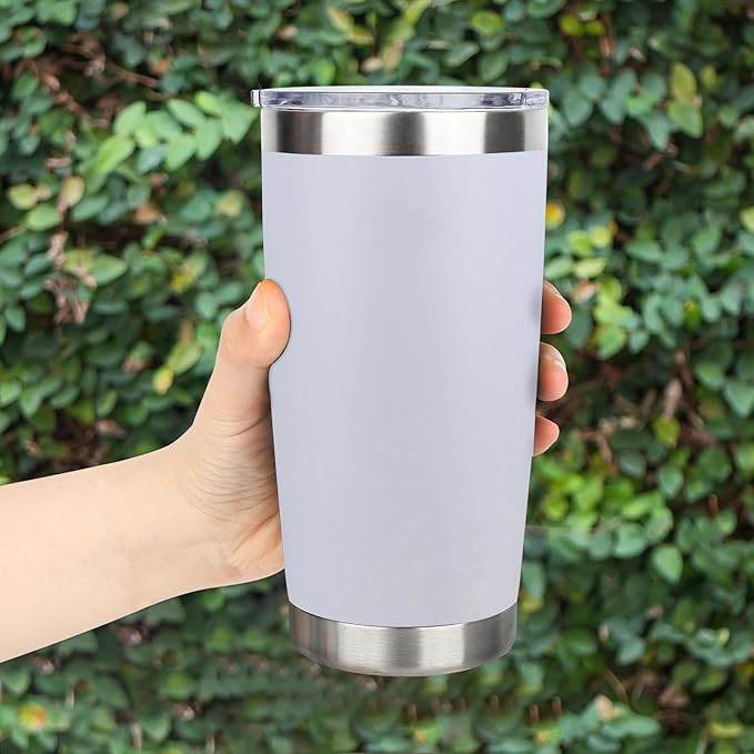 20oz Stainless Steel Tumbler with Lid, Travel Mug - Double Wall Vacuum Powder Coated Cup - White, 1 Pack