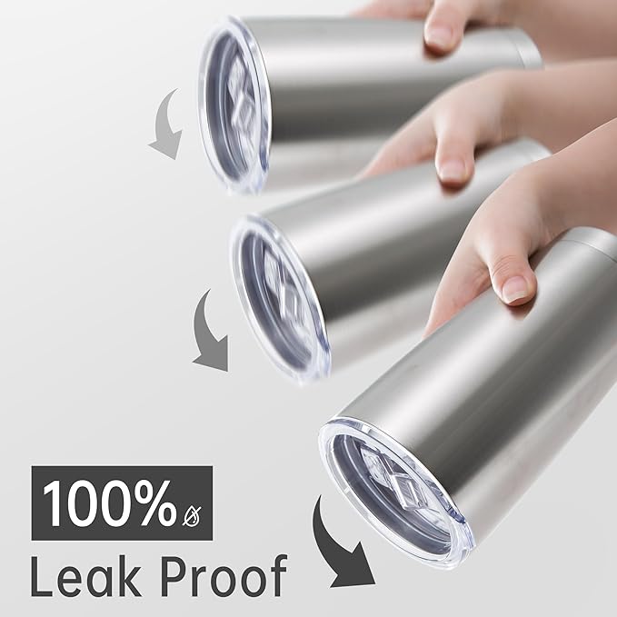 20 oz Tumblers Bulk Stainless Steel Tumbler with Lid Double Wall Vacuum Insulated Coffee Mug 20oz Powder Coated Cup for Hot and Cold Drinks, Stainless, 12 pack