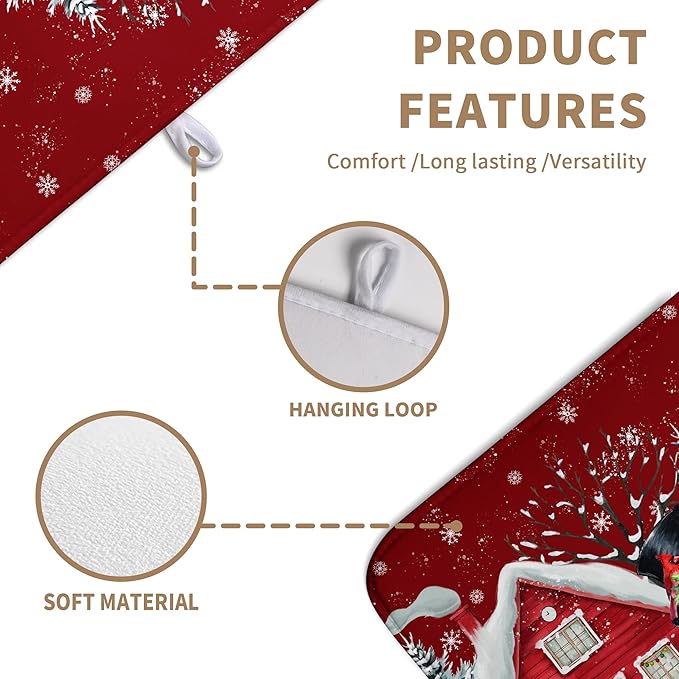 Christma Snowman Dish Drying Mat Winter Snowflake Large Kitchen Mats Dish Drying Pad Red Absorbent Dish Dryer Mat for Kitchen Countertops Microfiber Drainer Pad Dish Drying Mats (18x24 in)