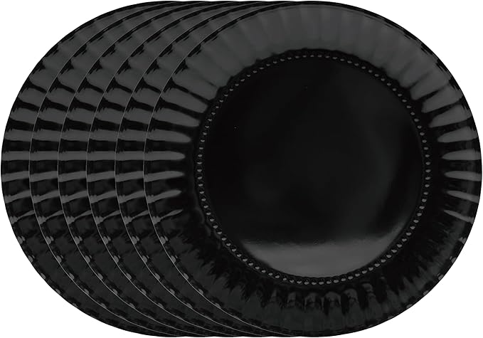 TP 10.5 inch Melamine Dinner Plates Set of 6, Lightweight Serving Round Salad Appetizer Plate for 6, Dessert Dishes for Indoors and Outdoors, Black