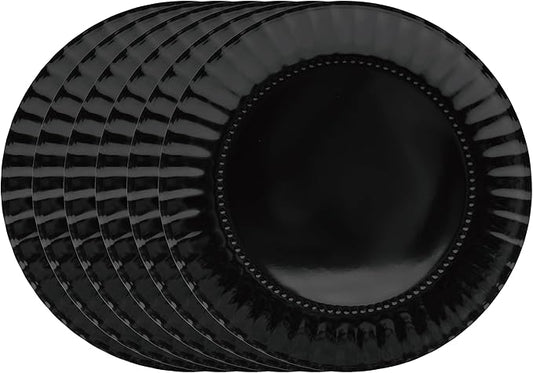 TP 10.5 inch Melamine Dinner Plates Set of 6, Lightweight Serving Round Salad Appetizer Plate for 6, Dessert Dishes for Indoors and Outdoors, Black