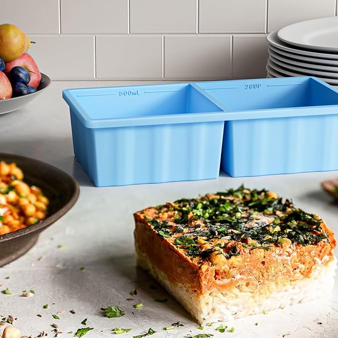 Silicone Freezer Tray for Soup Ice Cubes: 2-Cup Freezing Tray with Lid for Meal Prep - 2Pack Silicon Soup Portion Freeze Trays Make Stock Souped Ice Cube