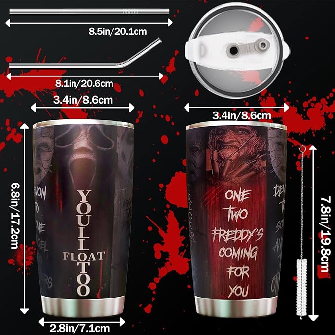 Horror Tumbler with Lid and straw - Gift for Men, Women Who Love A Good Scare - Halloween Coffee Cup - Gifts for Friend on Birthday, Christmas - Halloween Decorations - Horror Tumbler 20 Oz