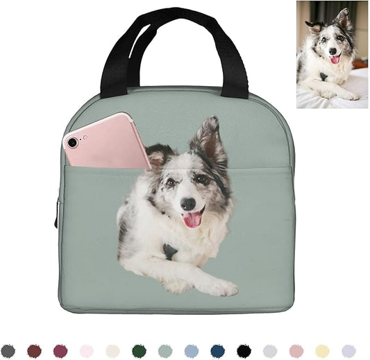 Personalized Pet Photo Lunch Bag, Custom Pet Lunch bag, Customizable Insulated Neoprene Cute Dog and Cat Print Portable Lunch Bag with Zipper, Cute Funny Reusable Lunch Box Container for Pet Lovers