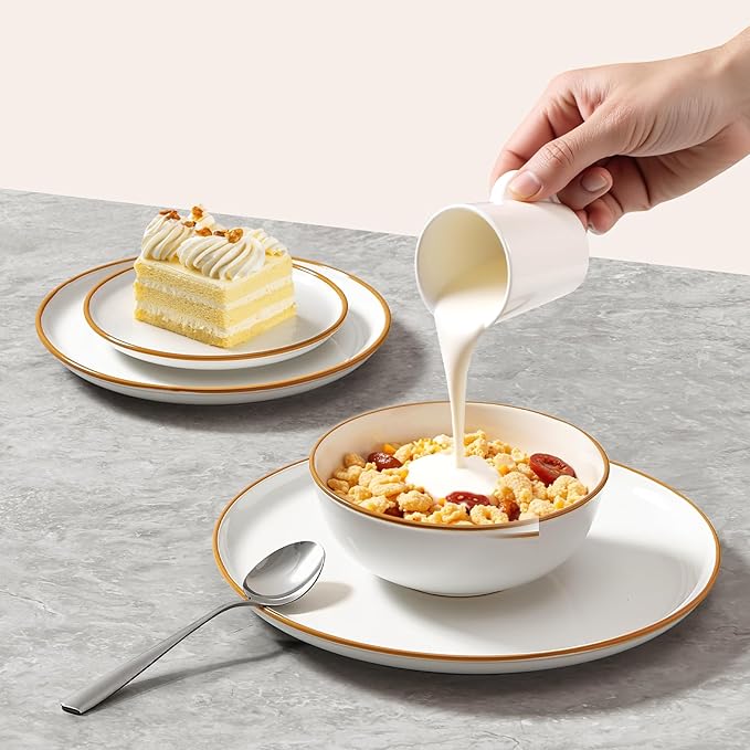 VEVOR Dinnerware Set, Service for 8 (32 PCS), Round Plates and Bowls Sets, Scratch Resistant Ceramic Dinner Ware, Dishwasher and Microwave Suitable Kitchen Dish, for Dessert Salad Soup Pasta, White