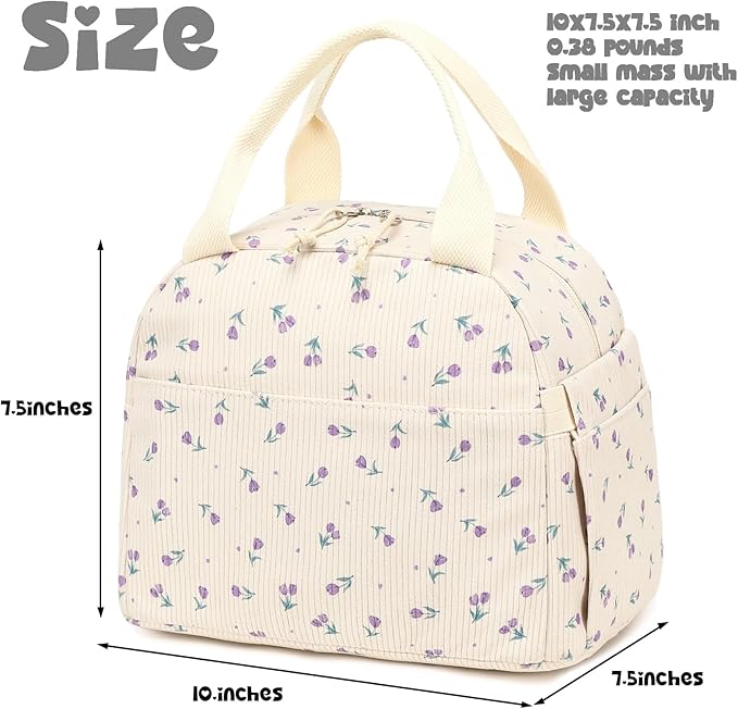 Bluboon Lunch Bag for Women Men Cute Corduroy Lunch Tote Bags Reusable Insulated Lunch Box Large Capacity Reusable Insulated Cooler for Work Picnic or Travel