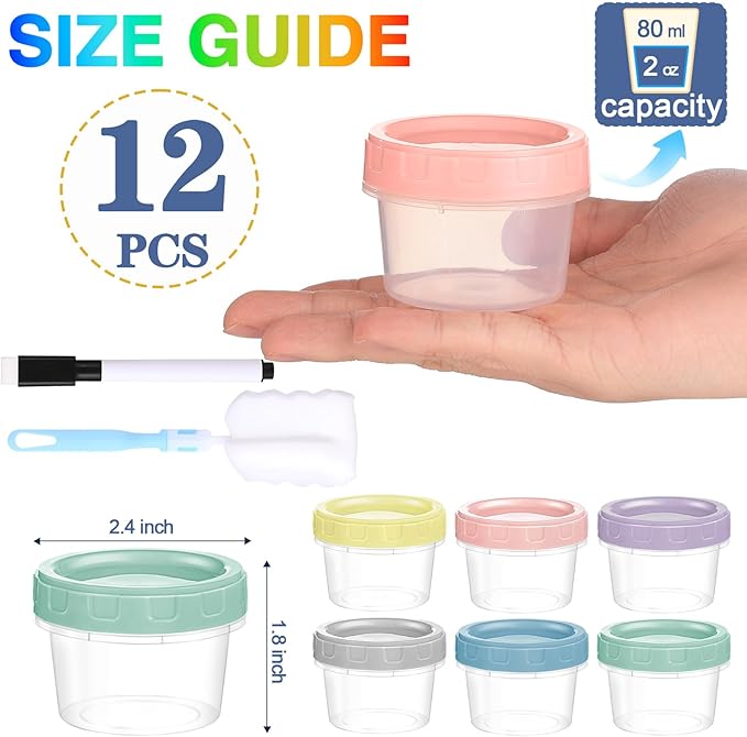 12pcs 2 oz Salad Dressing Container To Go Small Sauce Containers with Lids, Reusable Condiment Cups for Lunch Box, Leakproof, Freezer, Microwave & Dishwasher Safe