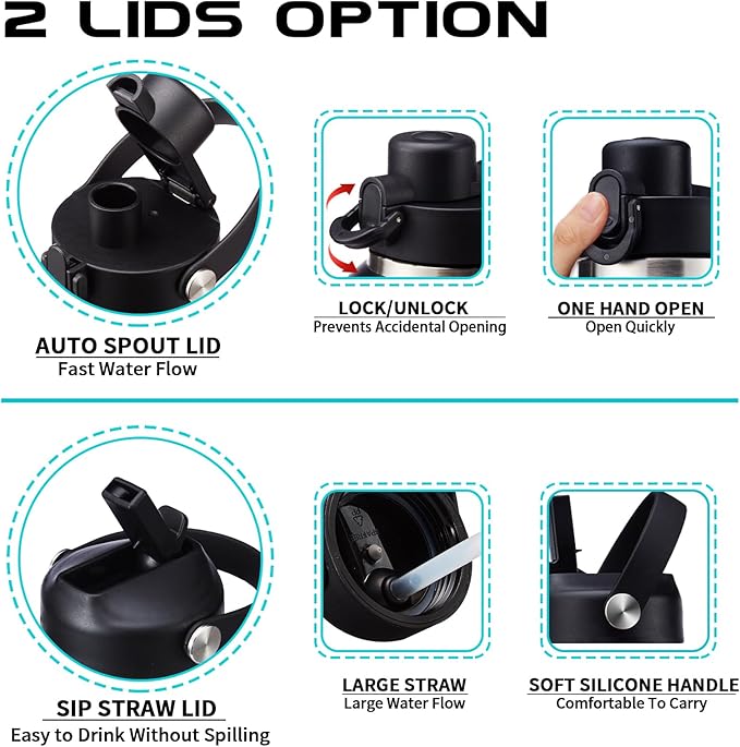 40 oz Insulated Water Bottle - Cold 48H & Hot 24H, Leak-Proof Metal Tumbler with Carrier Bag, Protective Boot, BPA Free Vacuum Hydro Travel Thermal Cup Flask for Women Mom Girfriend Gift