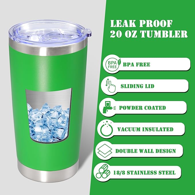 20 oz Tumbler with lid Double Wall Vacuum Insulated Tumblers Stainless Steel Coffee Mug Travel Coffee Tumbler Powder Coated Tumbler Cup Keep Hot&Cold - (Green 6 Pack)