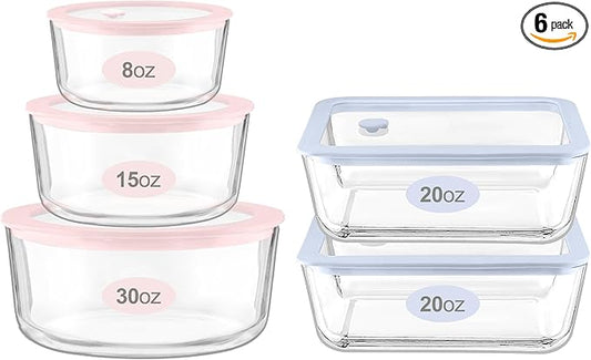 Urban Green glass storage containers with lids (Blue&Pink-5RS)