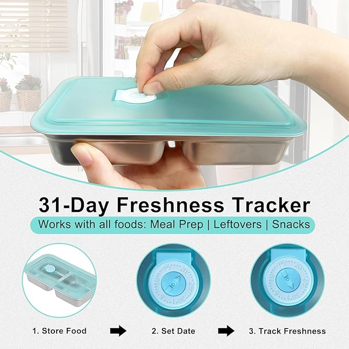 4PCS Grab and Go Snack Containers Stainless Steel Double Compartment Snack Containers, Dishwasher- Reusable Condiment Container with Lids, Snacks Dips Takeout Travel and Outdoor Camping