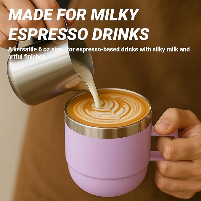 6 oz Espresso/Coffee Mug with Handle, Ceramic-Lined 18/8 Stainless Steel, Double-Wall Vacuum Insulated, Stackable, Dishwasher Safe, Fits Most Espresso Machines (Blue, 2 Pack)