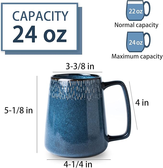 24 OZ Extra Large Ceramic Coffee Mug, Jumbo Coffee Mugs, Big Tea Cups with a Large Handle for Office and Home, Microwave and Dishwasher Safe (24 OZ Star Blue)