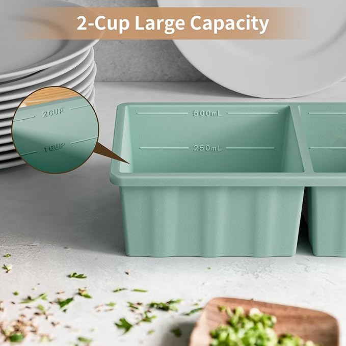 Silicone Freezer Tray for Soup Ice Cubes: 2-Cup Freezing Tray with Lid for Meal Prep - 2Pack Silicon Soup Portion Freeze Trays Make Stock Souped Ice Cube