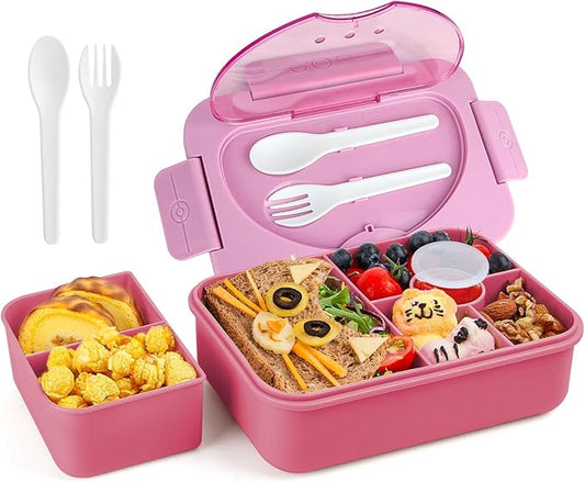 Bento Box Adult Lunch Box,Lunch Containers for Adults Kids,5-Compartment Bento Box for Kids Snack Boxes with Cutlery (Pink)