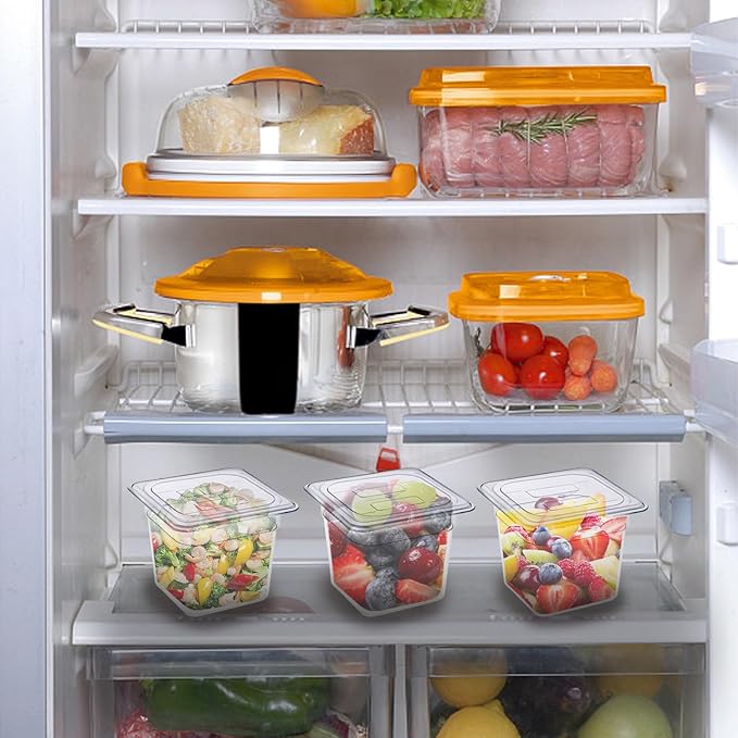 8 Packs Plastic Food Pan with Lids Clear Food Storage Containers 1/6 Size 6 Inch Deep Restaurant Commercial Hotel Pans Stackable Polycarbonate Pan for Vegetables Fruits Beans Corns