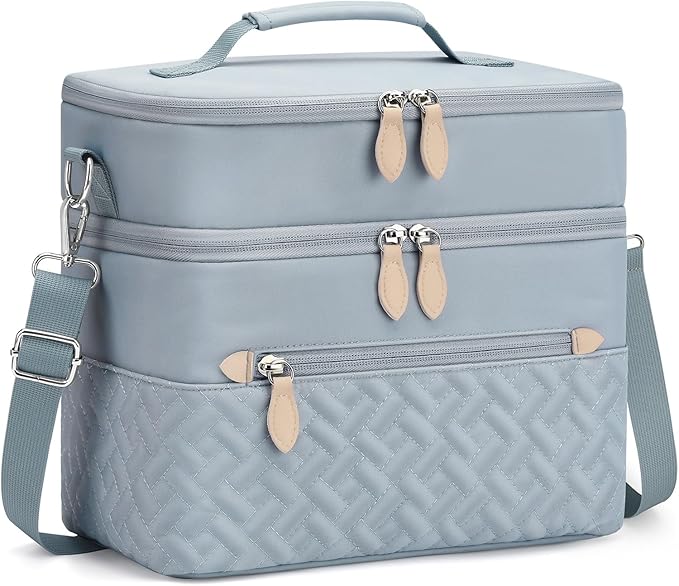 Capolo Lunch Box for Women Men Adults,Double Deck Insulated Lunch Bag Leakproof Lunch Cooler Box with Removable Strap Lunch Tote Bags Reusable Thermal Lunchbox for School Work Picnic(Large,Blue)