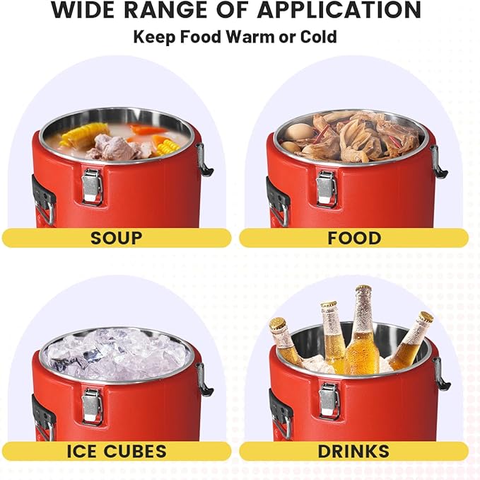 5 Gallon Insulated Soup Container Commercial Food Warmer for Hot or Cold Food, 21QT Hot Box for Catering, Food Cooler with 4 Buckles, Handles, Spoon, Soup Carrier for Restaurant, Canteen,Home