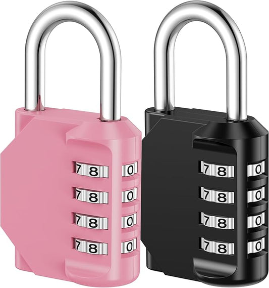 Puroma Combination Lock 2 Pack 4 Digit Waterproof Locker Locks Secure Outdoor Padlock for Gym Lockers, Toolboxes, Gates, Fences, Storage, Sports Locker, Cabinets (Rose Pink & Black)