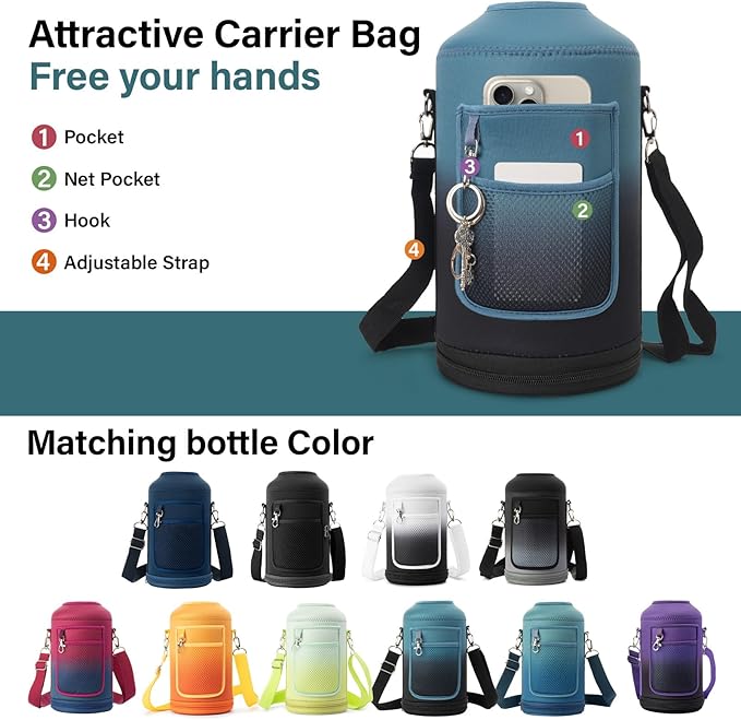 1 Gallon Insulated Water Bottle | Upgraded Thickened Stainless Steel Metal Portable Sports Large Water Jug for Gym and Hiking with Carrier Bag, Handle Strap | BPA-Free 128 oz