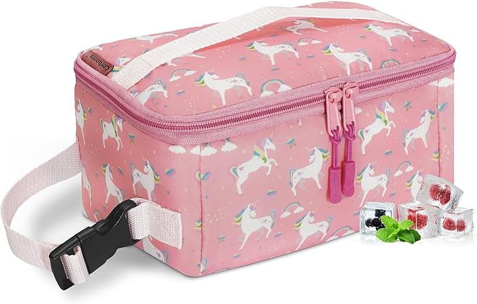 Cerbonny Small Lunch Box, Mini Cooler Bag with Buckle Handle, Insulated for Work, School, Travel - Pink Unicorn