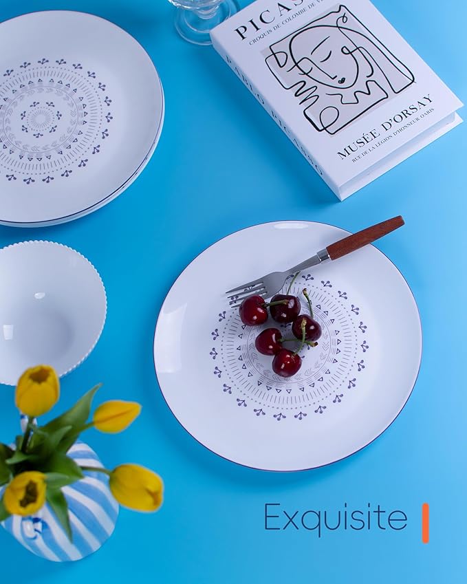 10.5 inch Dinner Plate Set of 6, Lightweight Round Opal Glass Dinnerware Plates, Dishwasher and Microwave Safe, Lavender Purple