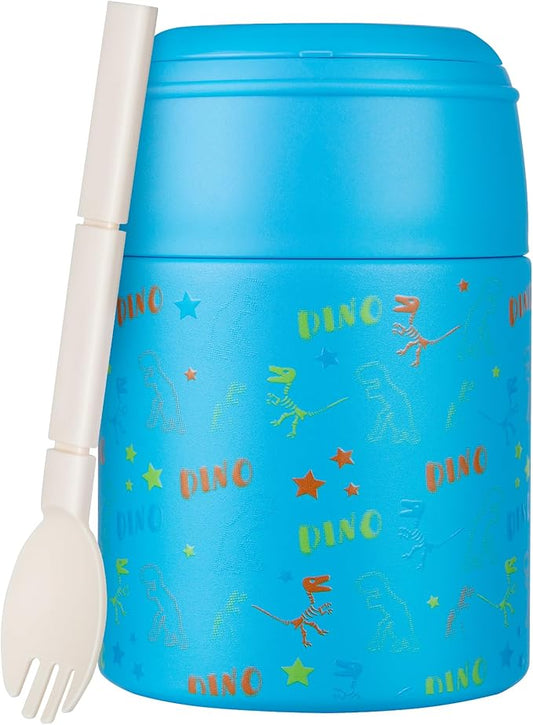 10oz Soup Thermo for Hot Food Kids Insulated Food Jar with Spoon Wide Mouth Stainless Steel Lunch Container Leak Proof Vacuum Food Box for School Travel Picnic Blue Dinosaur