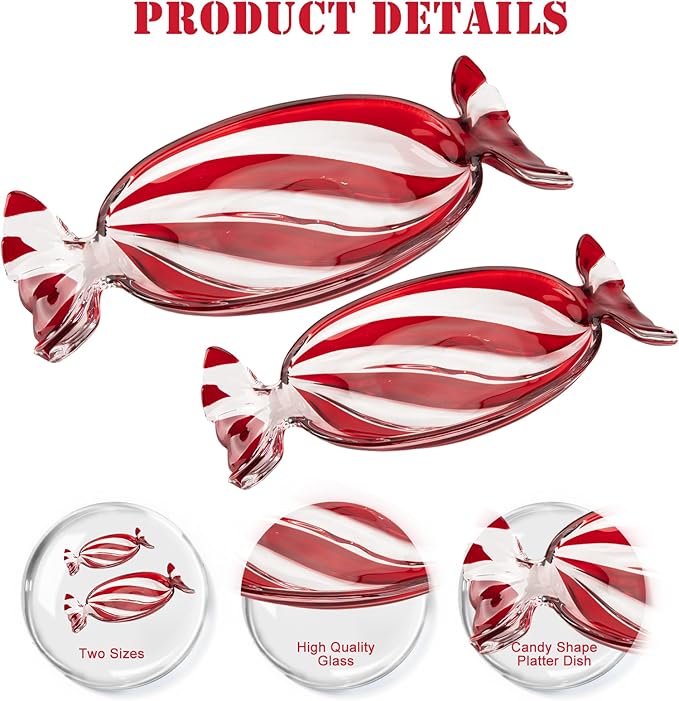 SHOWLOUE Glass Candy Platter, Christmas Platter Dish Serving Dessert Plates Christmas Dinnerware Tray Decorative Plates for Xmas Holiday Party Favor, Large
