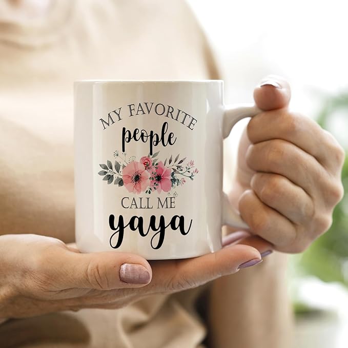 QASHWEY Yaya Coffee Mug, Yaya Gifts for Grandma, YayaGifts from Grandkids, Grandma Coffee Mug, Mothers Day Mug Tea Cup Gifts for Yaya, My Favorite People Call Me YayaCoffee Cups Ceramic 11oz