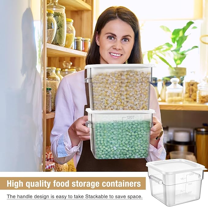 2 Pieces Square Food Storage Containers Polycarbonate Clear food Container with Lid Commercial Storage with Graduations for Commercial Kitchen Dough Marinating Meat(White,12 Qt)