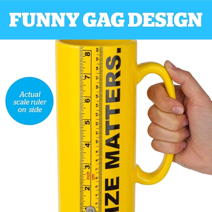 BigMouth Inc Ruler Coffee Mug, Funny Ceramic Novelty Cup with Actual Scale 8 inch Ruler, Gag Gift for Adults and Coffee Lovers, 32 ounces