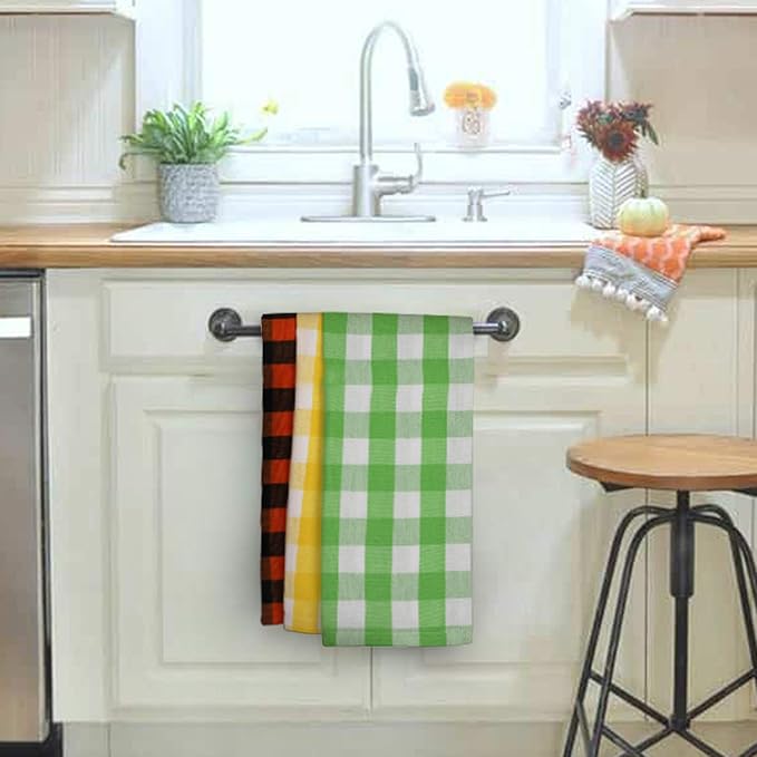 Urban Villa Kitchen Towels Set of 12 Buffalo Checks Multi Color Kitchen Towels 20X30 Inches 100% Cotton Highly Absorbent KitchenTowels Premium Quality Ultra Soft Mitered Corners KitchenTowels