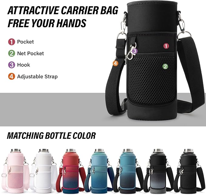 40 oz Insulated Water Bottle | Thickened Stainless Steel Vacuum Metal | Portable Sports Water Jug for Gym and Hiking with Straw, Carrier Bag, Handle Strap | BPA-Free 40 oz