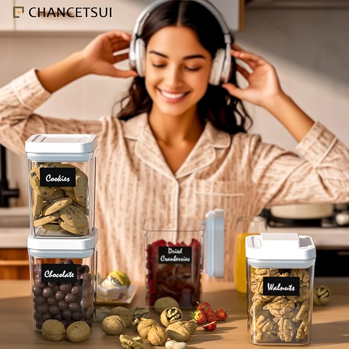 CHANCETSUI Airtight Kitchen Food Storage Containers: Clear Plastic Pantry Organizer with Lids for Baking Ingredients, 4-Piece Canister Set, 1.1 qt /1 L