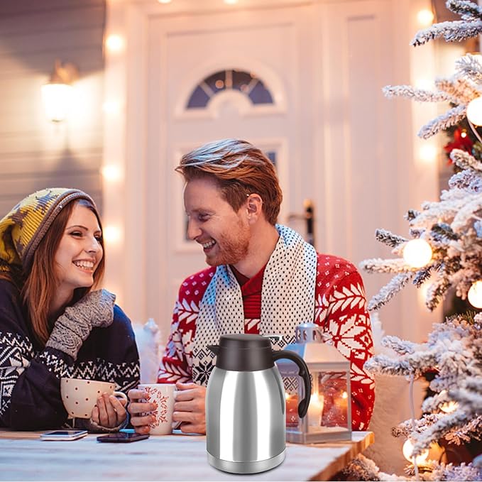 54oz Stainless Steel Thermal Coffee Carafe Dispenser, Unbreakable Double Wall Vacuum Flask 1.6L Water Tea Pot Beverage Pitcher for Cold Drinks in Summer(Classic Silver)