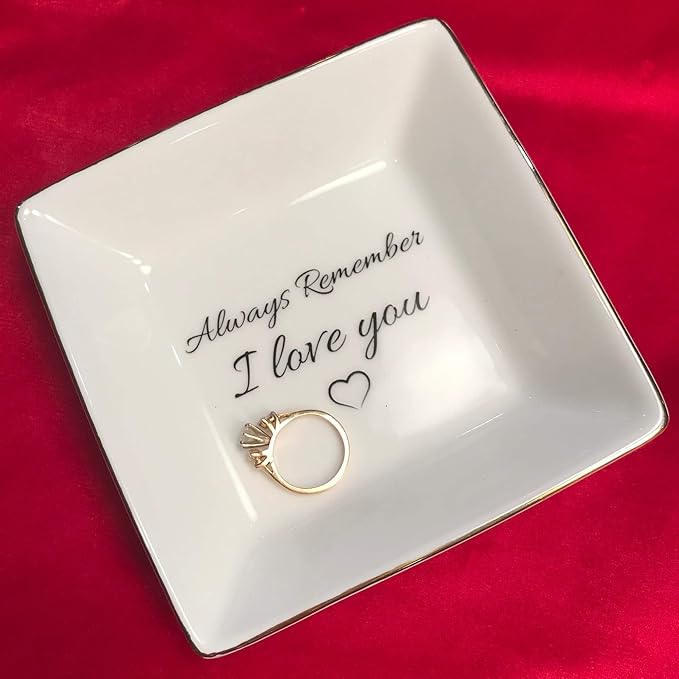 Simply Charmed Jewelry Dish or Trinket Dish - White, Ceramic, Always Remember I Love You, Jewelry Holder for Women, Mother's Day or Valentine's Day Gift
