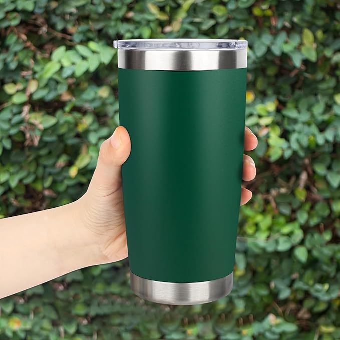 20oz Stainless Steel Tumbler Bulk with Lid, Travel Mug - Double Wall Vacuum Powder Coated Cup - Dark Green, 6 Pack